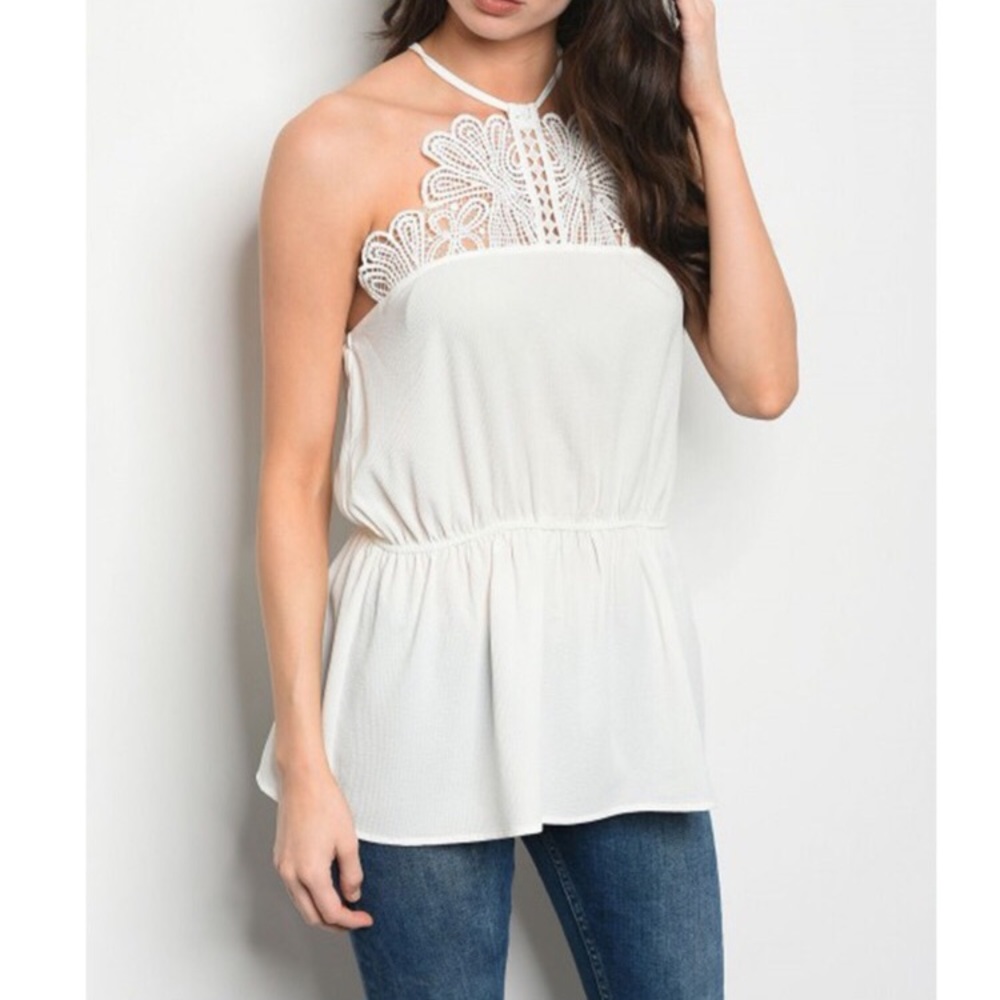 White Halter Blouse with Lace detail